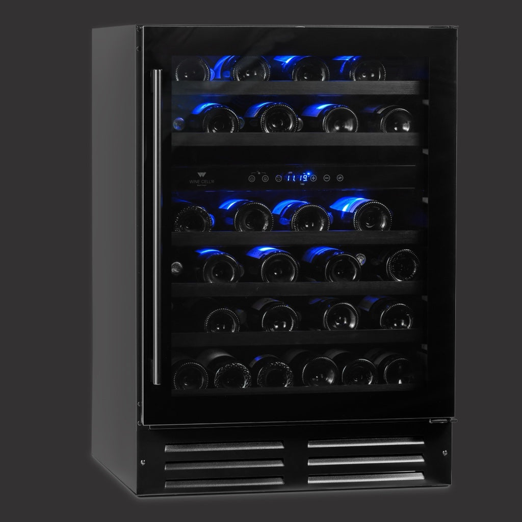 Série Black Pearl - Porte plein verre "Intégré" - Réversible, 46 bouteilles