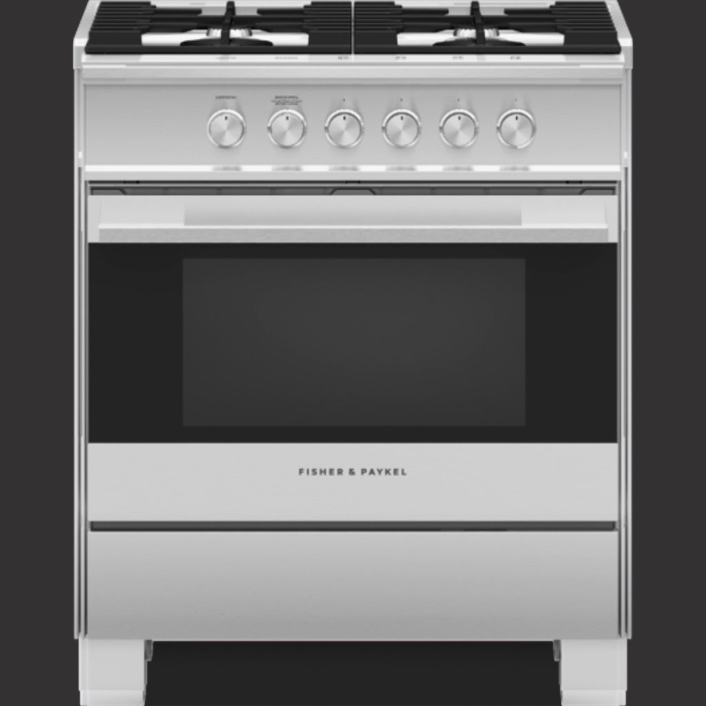 30" Contemporary Gas Range, 4 Burner, with Hob Rail, Stainless Steel