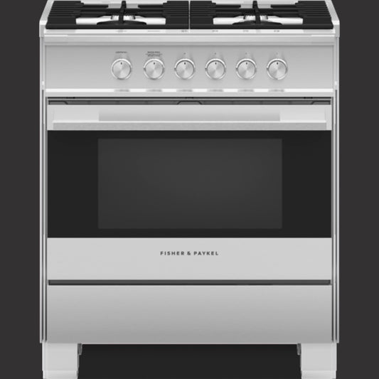 30" Contemporary Gas Range, 4 Burner, with Hob Rail, Stainless Steel