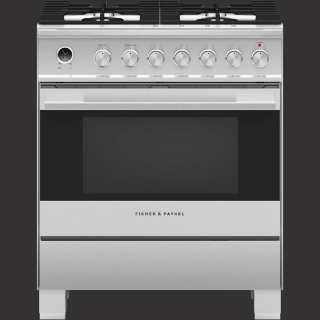30" Contemporary Dual Fuel Range, 4 Burner, Self-cleaning, with Hob Rail, Stainless Steel