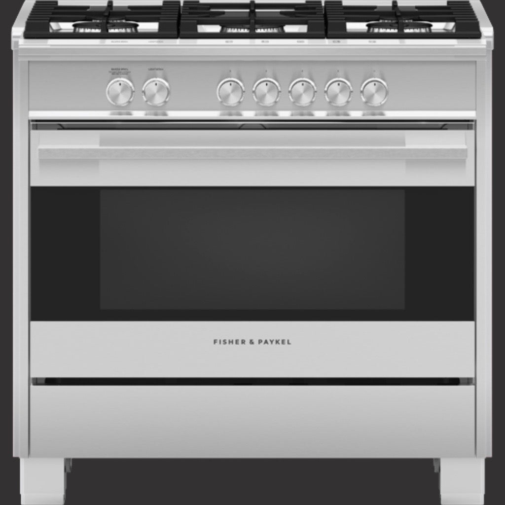 36" Contemporary Gas Range, 5 Burner, with Hob Rail, Stainless Steel