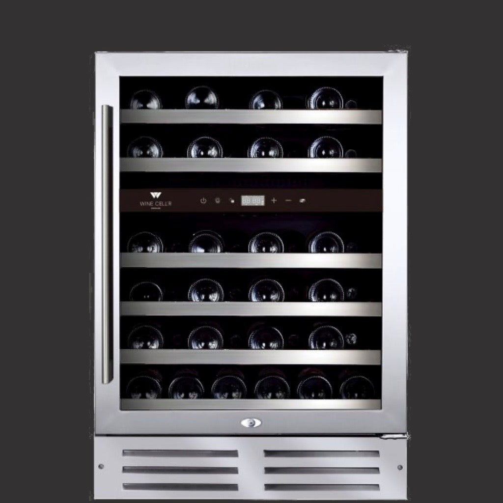 Diamond Serie - "Built-in" Glass door stainless steel seamless frame - Reversible, 46 bottles, Dual zone Wine Cell'R WC46SSTDZ5