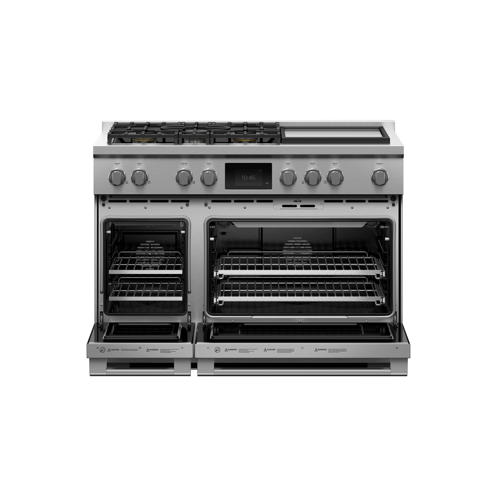 Dual Fuel Range, 48", 5 Burners with Griddle, Self-cleaning, LPG, 84-mug-open
