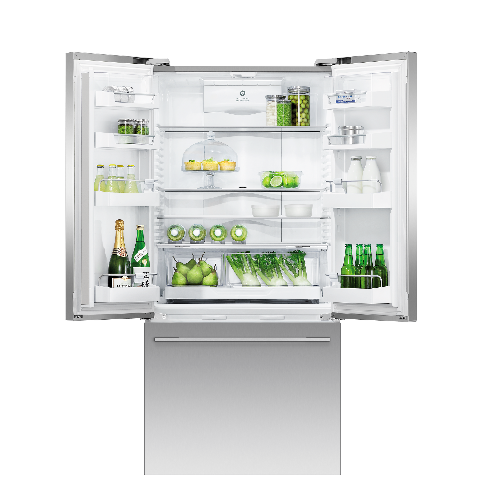 Freestanding French Door Refrigerator Freezer, 32", 17 cu ft, Ice & Water, 84-mug-open