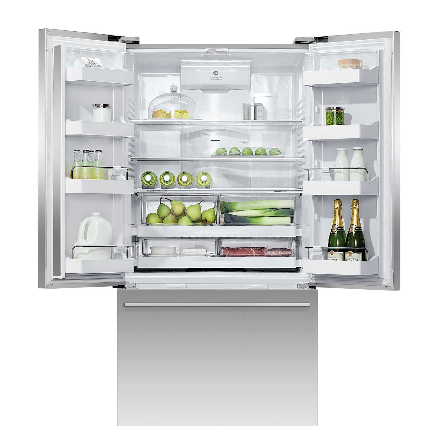 Freestanding French Door Refrigerator Freezer, 36", 20.1 cu ft, Ice & Water, 84-mug-open