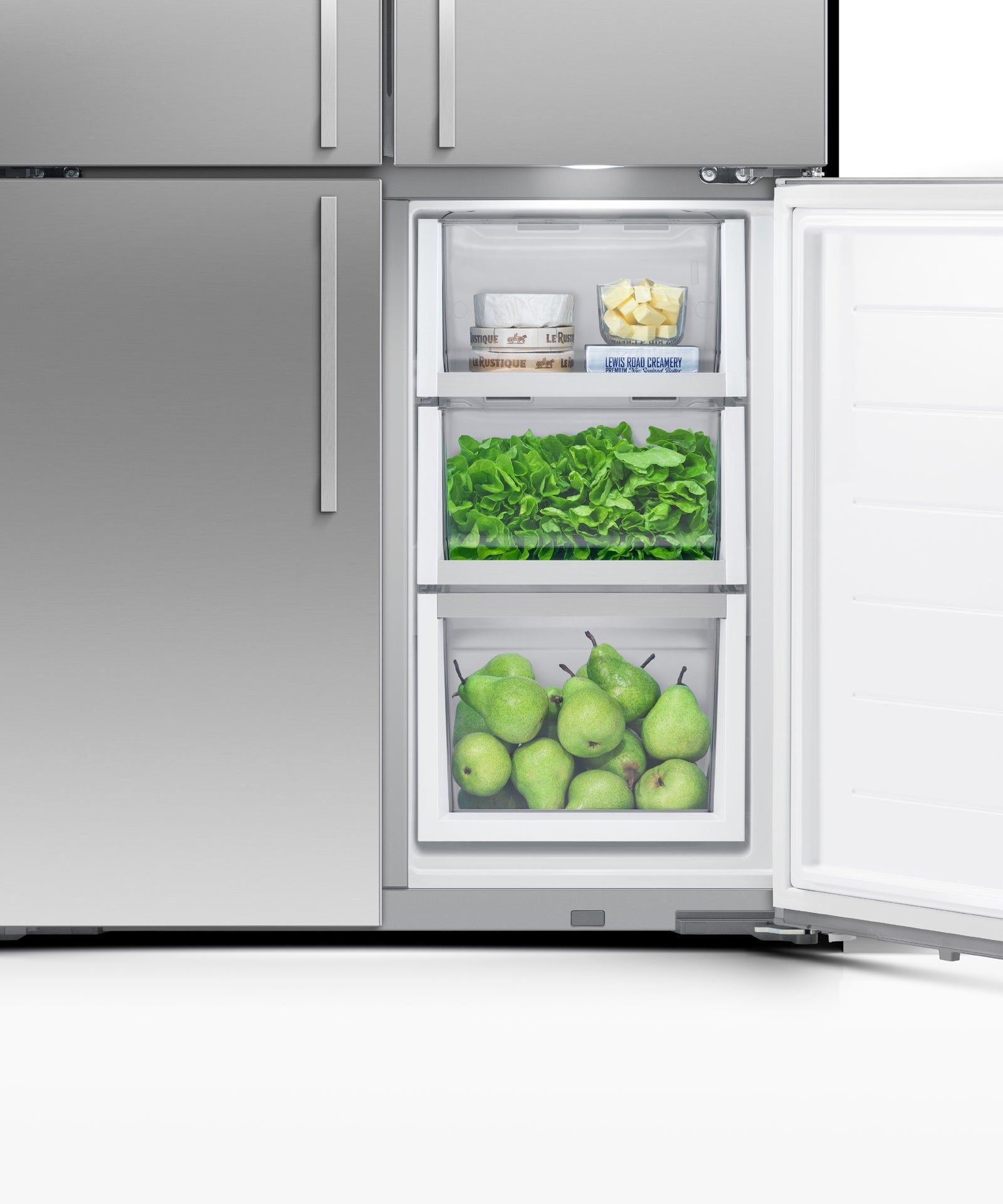 Freestanding Quad Door Refrigerator Freezer, 36", 18.9 cu ft, Ice & Water, pdp